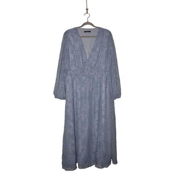 SIMPLEE $80 Long Sleeve V-Neck Floral Burnout Maxi Dress‎ in Blue XL - Picture 1 of 3